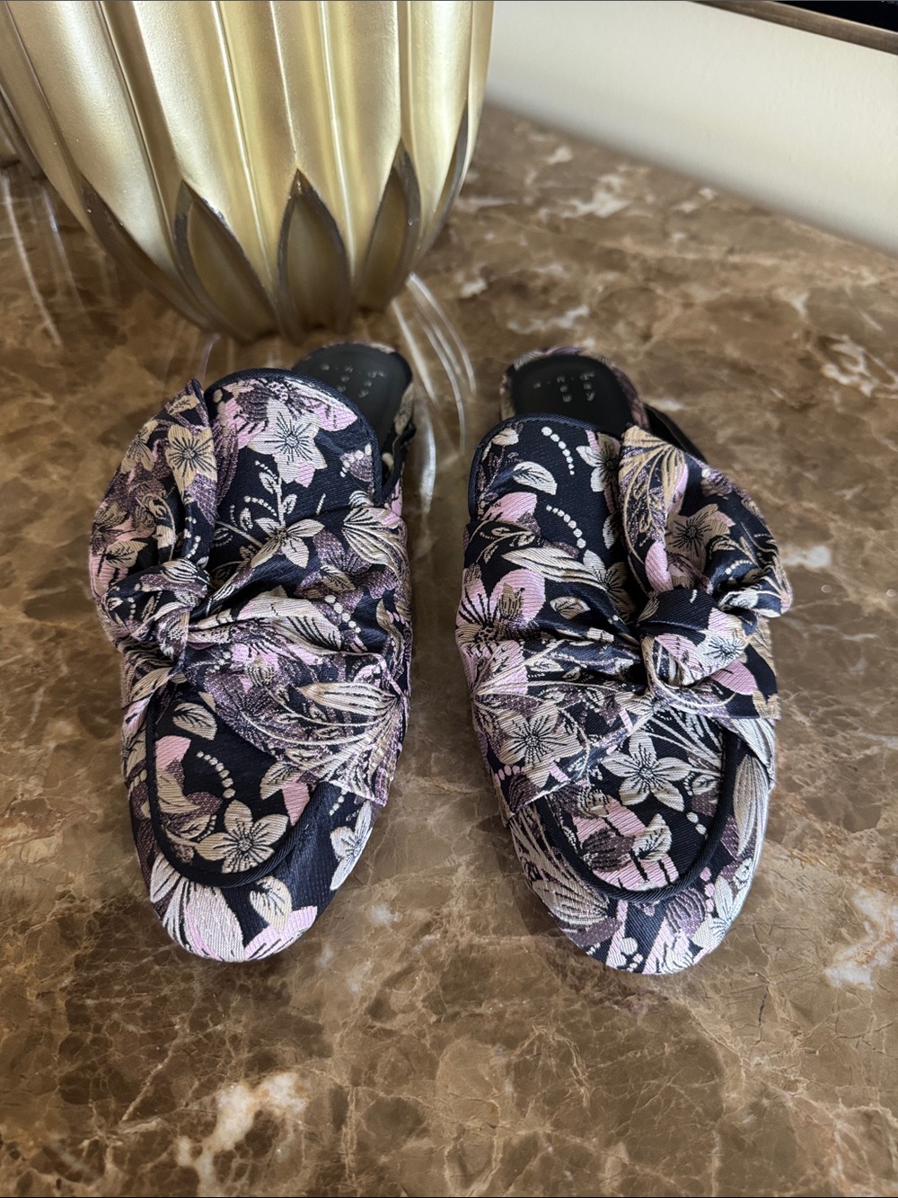 a new day Black Floral Knot-Top Slip-On Mules